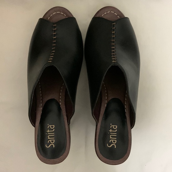 Sanita Black Peep Toe High Heel Slide Sandals EUR 40 US 8 - Picture 1 of 4